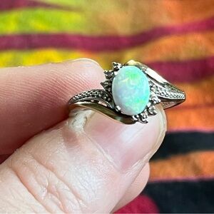 VTG Ethiopian Fire Opal Sterling Silver 925 10K Gold Size 7 Ring